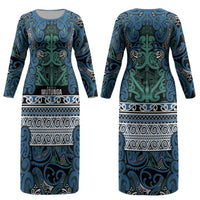 Aotearoa Iwi Ngati Mutunga Couples Matching Long Sleeve Bodycon Dress and Hawaiian Shirt Maori Wharenui House Tribal Pattern LT9 - Polynesian Pride
