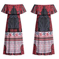 Aotearoa Iwi Te ati Awa Couples Matching Off Shoulder Maxi Dress and Hawaiian Shirt Maori Wharenui House Tribal Pattern LT9 - Polynesian Pride