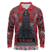 Aotearoa Iwi Te ati Awa Long Sleeve Polo Shirt Maori Wharenui House Tribal Pattern LT9 Bright Red - Polynesian Pride