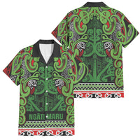Aotearoa Iwi Ngati Maru Hauraki Family Matching Tank Maxi Dress and Hawaiian Shirt Maori Wharenui House Tribal Pattern LT9 Dad's Shirt - Short Sleeve Green Red - Polynesian Pride
