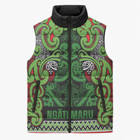 Aotearoa Iwi Ngati Maru Hauraki Sleeveless Puffer Jacket Maori Wharenui House Tribal Pattern LT9 Unisex Green Red - Polynesian Pride