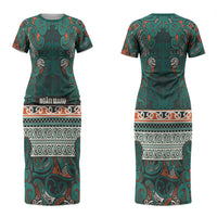 Aotearoa Iwi Ngāti Maru Taranaki Couples Matching Short Sleeve Bodycon Dress and Hawaiian Shirt Maori Wharenui House Tribal Pattern LT9 - Polynesian Pride