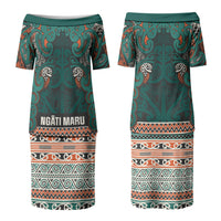 Aotearoa Iwi Ngāti Maru Taranaki Family Matching Puletasi and Hawaiian Shirt Maori Wharenui House Tribal Pattern LT9 Mom's Dress Deep Teal - Polynesian Pride