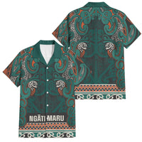 Aotearoa Iwi Ngāti Maru Taranaki Family Matching Summer Maxi Dress and Hawaiian Shirt Maori Wharenui House Tribal Pattern LT9 Dad's Shirt - Short Sleeve Deep Teal - Polynesian Pride