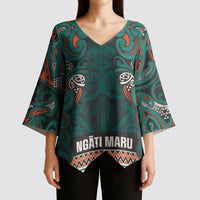 Aotearoa Iwi Ngāti Maru Taranaki Kimono Sleeve Blouse Maori Wharenui House Tribal Pattern LT9 - Polynesian Pride