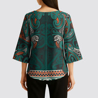Aotearoa Iwi Ngāti Maru Taranaki Kimono Sleeve Blouse Maori Wharenui House Tribal Pattern LT9 - Polynesian Pride