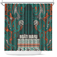 Aotearoa Iwi Ngāti Maru Taranaki Shower Curtain Maori Wharenui House Tribal Pattern LT9 Deep Teal - Polynesian Pride