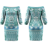 Aotearoa Iwi Ngati Paoa Couples Matching Off The Shoulder Long Sleeve Dress and Long Sleeve Button Shirt Maori Wharenui House Tribal Pattern LT9 - Polynesian Pride