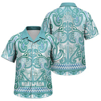 Aotearoa Iwi Ngati Paoa Family Matching Off Shoulder Maxi Dress and Hawaiian Shirt Maori Wharenui House Tribal Pattern LT9 Son's Shirt Turquoise - Polynesian Pride