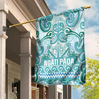 Aotearoa Iwi Ngati Paoa Garden Flag Maori Wharenui House Tribal Pattern LT9 House Flag Turquoise - Polynesian Pride