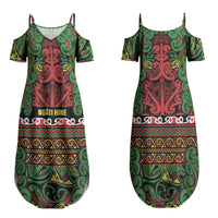 Aotearoa Iwi Ngati Hine Family Matching Summer Maxi Dress and Hawaiian Shirt Maori Wharenui House Tribal Pattern LT9 Mom's Dress Deep Green - Polynesian Pride