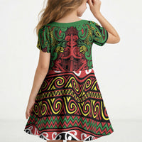 Aotearoa Iwi Ngati Hine Kid Short Sleeve Dress Maori Wharenui House Tribal Pattern LT9 - Polynesian Pride