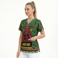 Aotearoa Iwi Ngati Hine Scrub Top Maori Wharenui House Tribal Pattern LT9 - Polynesian Pride