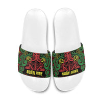 Aotearoa Iwi Ngati Hine Slide Sandals Maori Wharenui House Tribal Pattern LT9 Deep Green - Polynesian Pride