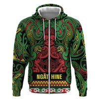 Aotearoa Iwi Ngati Hine Zip Hoodie Maori Wharenui House Tribal Pattern LT9 Zip Hoodie Deep Green - Polynesian Pride