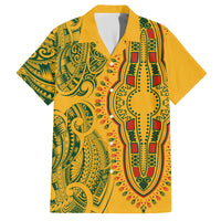 Africa Dashiki Family Matching Off Shoulder Maxi Dress and Hawaiian Shirt African Tribal Art Mixed Polynesian Tattoo Gold Color Unique LT9 Dad's Shirt - Short Sleeve Gold - Polynesian Pride