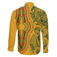 Africa Dashiki Family Matching Puletasi Dress and Hawaiian Shirt African Tribal Art Mixed Polynesian Tattoo Gold Color Unique LT9 - Polynesian Pride