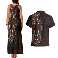 Africa Dashiki Couples Matching Tank Maxi Dress and Hawaiian Shirt African Tribal Art Mixed Polynesian Tattoo Red Color Unique LT9 - Polynesian Pride