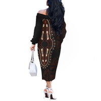 Africa Dashiki Off The Shoulder Long Sleeve Dress African Tribal Art Mixed Polynesian Tattoo Red Color Unique LT9 - Polynesian Pride