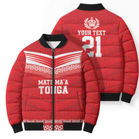 Custom Mate Ma'a Tonga Heritage Bomber Puffer Jacket Pacific Tribal Rugby Red Edition - Polynesian Pride