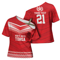 Custom Mate Ma'a Tonga Heritage Cross Shoulder Shirt Pacific Tribal Rugby Red Edition - Polynesian Pride