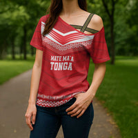 Custom Mate Ma'a Tonga Heritage Cross Shoulder Shirt Pacific Tribal Rugby Red Edition - Polynesian Pride