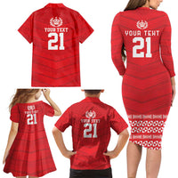 Custom Mate Ma'a Tonga Heritage Family Matching Long Sleeve Bodycon Dress and Hawaiian Shirt Pacific Tribal Rugby Red Edition - Polynesian Pride