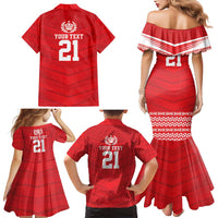 Custom Mate Ma'a Tonga Heritage Family Matching Mermaid Dress and Hawaiian Shirt Pacific Tribal Rugby Red Edition - Polynesian Pride