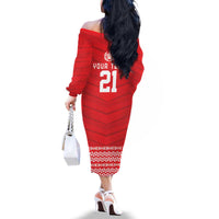 Custom Mate Ma'a Tonga Heritage Family Matching Off The Shoulder Long Sleeve Dress and Hawaiian Shirt Pacific Tribal Rugby Red Edition - Polynesian Pride