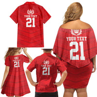 Custom Mate Ma'a Tonga Heritage Family Matching Off Shoulder Short Dress and Hawaiian Shirt Pacific Tribal Rugby Red Edition - Polynesian Pride