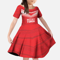 Custom Mate Ma'a Tonga Heritage Family Matching Short Sleeve Bodycon Dress and Hawaiian Shirt Pacific Tribal Rugby Red Edition - Polynesian Pride