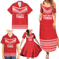 Custom Mate Ma'a Tonga Heritage Family Matching Summer Maxi Dress and Hawaiian Shirt Pacific Tribal Rugby Red Edition - Polynesian Pride