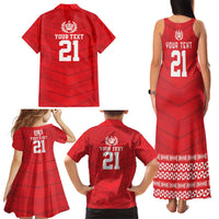 Custom Mate Ma'a Tonga Heritage Family Matching Tank Maxi Dress and Hawaiian Shirt Pacific Tribal Rugby Red Edition - Polynesian Pride