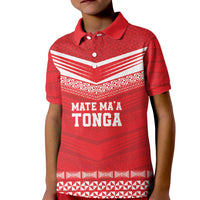 Custom Mate Ma'a Tonga Heritage Kid Polo Shirt Pacific Tribal Rugby Red Edition - Polynesian Pride