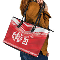 Custom Mate Ma'a Tonga Heritage Leather Tote Bag Pacific Tribal Rugby Red Edition - Polynesian Pride