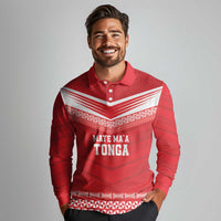 Custom Mate Ma'a Tonga Heritage Long Sleeve Polo Shirt Pacific Tribal Rugby Red Edition - Polynesian Pride