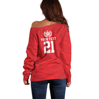 Custom Mate Ma'a Tonga Heritage Off Shoulder Sweater Pacific Tribal Rugby Red Edition - Polynesian Pride