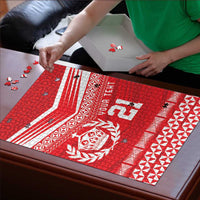 Custom Mate Ma'a Tonga Heritage Puzzle Pacific Tribal Rugby Red Edition - Polynesian Pride
