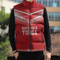 Custom Mate Ma'a Tonga Heritage Sleeveless Puffer Jacket Pacific Tribal Rugby Red Edition - Polynesian Pride