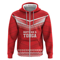 Custom Mate Ma'a Tonga Heritage Zip Hoodie Pacific Tribal Rugby Red Edition - Polynesian Pride