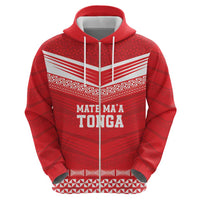 Custom Mate Ma'a Tonga Heritage Zip Hoodie Pacific Tribal Rugby Red Edition - Polynesian Pride