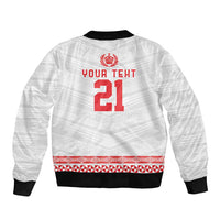 Custom Mate Ma'a Tonga Heritage Bomber Jacket Pacific Tribal Rugby White Edition - Polynesian Pride