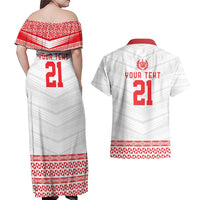 Custom Mate Ma'a Tonga Heritage Couples Matching Off Shoulder Maxi Dress and Hawaiian Shirt Pacific Tribal Rugby White Edition - Polynesian Pride
