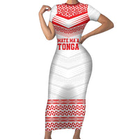 Custom Mate Ma'a Tonga Heritage Family Matching Short Sleeve Bodycon Dress and Hawaiian Shirt Pacific Tribal Rugby White Edition - Polynesian Pride