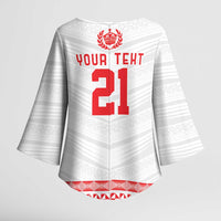 Custom Mate Ma'a Tonga Heritage Kimono Sleeve Blouse Pacific Tribal Rugby White Edition - Polynesian Pride