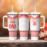 Custom Mate Ma'a Tonga Heritage Tumbler With Handle Pacific Tribal Rugby White Edition - Polynesian Pride