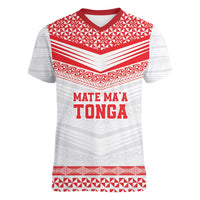 Custom Mate Ma'a Tonga Heritage Women V-Neck T-Shirt Pacific Tribal Rugby White Edition - Polynesian Pride