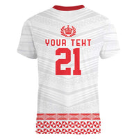 Custom Mate Ma'a Tonga Heritage Women V-Neck T-Shirt Pacific Tribal Rugby White Edition - Polynesian Pride