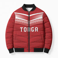 Custom Pacific Rugby Spirit Bomber Puffer Jacket Tonga Ngatu Pride Red Edition - Polynesian Pride