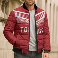 Custom Pacific Rugby Spirit Bomber Puffer Jacket Tonga Ngatu Pride Red Edition - Polynesian Pride